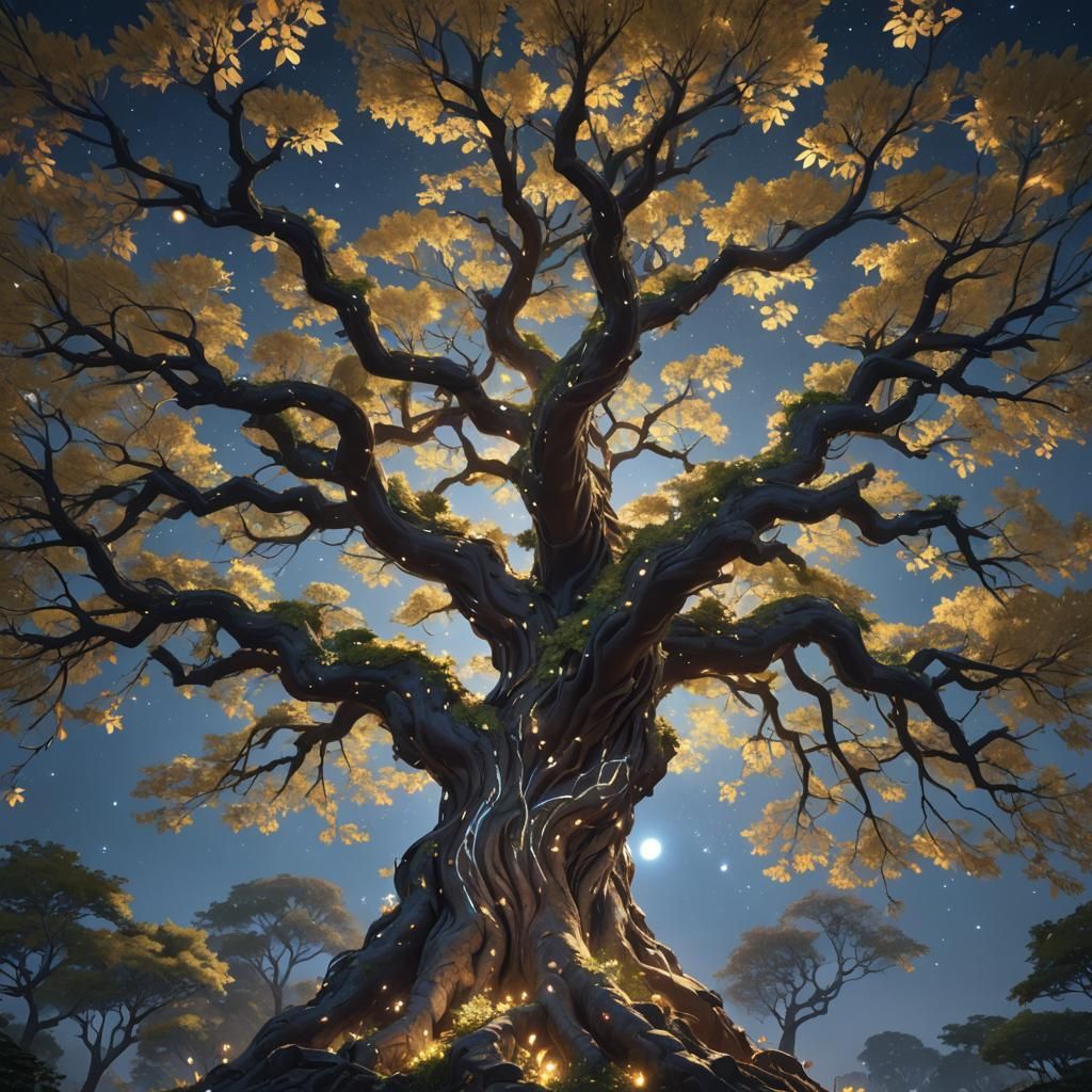 Mystical Tree with Glowing Leaves: Anime Art