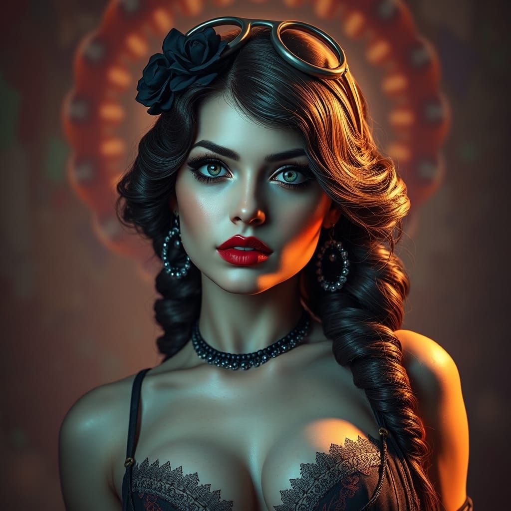 Glamorous 1920s Siren in Vibrant Fantasy Landscape