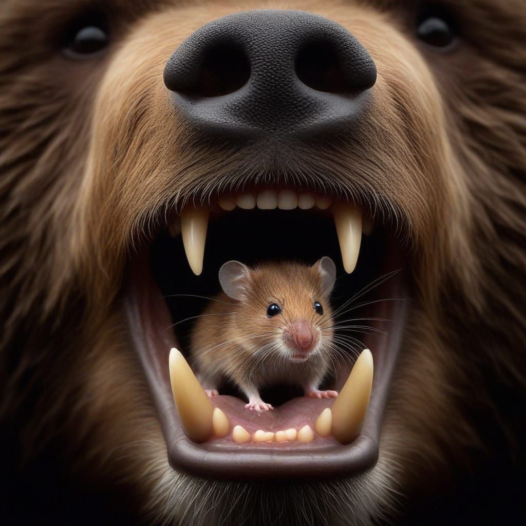 Mouse Hiding in Bear's Mouth Macro Photograph