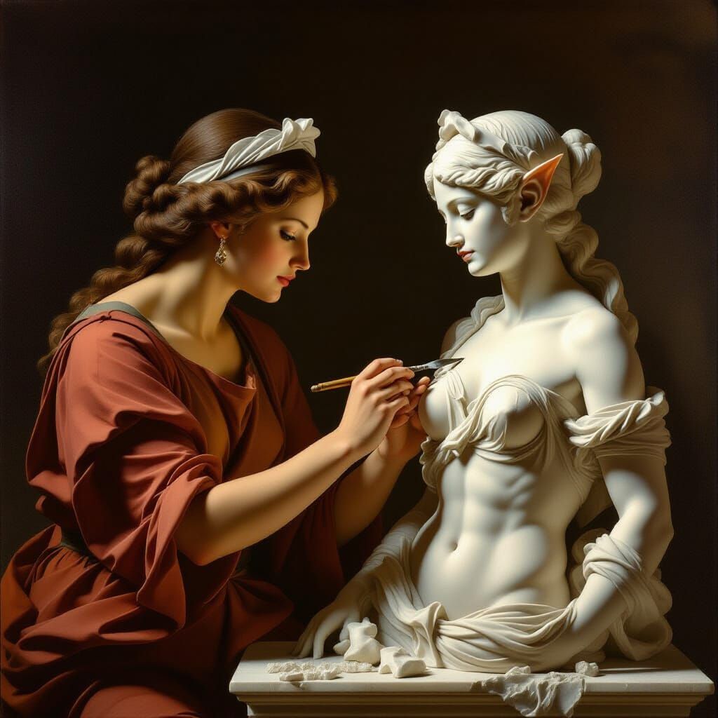 Renaissance Masterpiece: Woman Carves Elf Statue in Michelan...