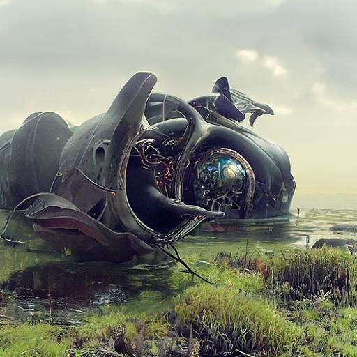 Fallen Flying Fortress Whale in Surreal Photorealism