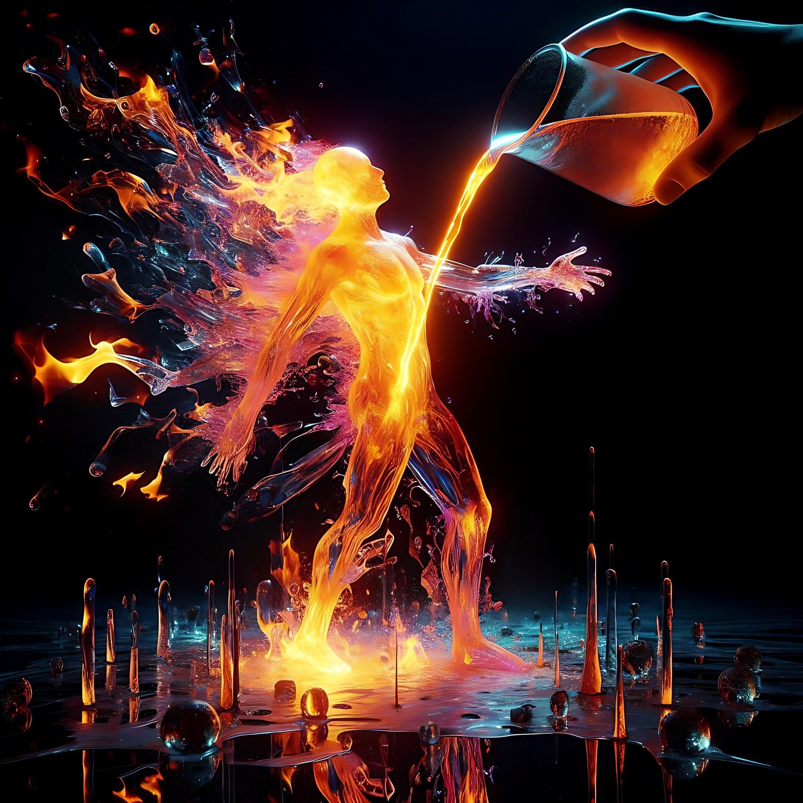 Molten Human Figure in Glass Mold