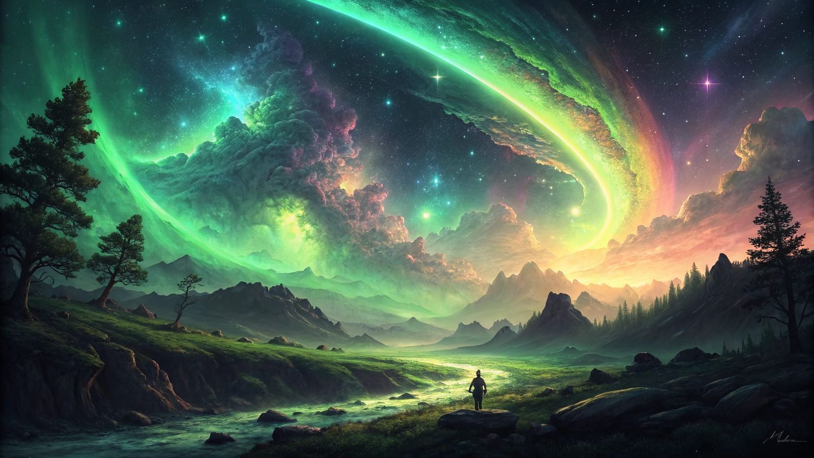 Surreal Cosmic Landscape in Vibrant Iridescent Hues