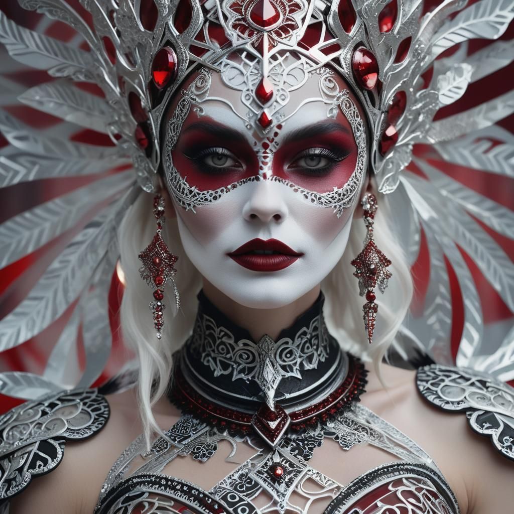 Dramatic Portrait with Intricate Face Paint in Gothic Style