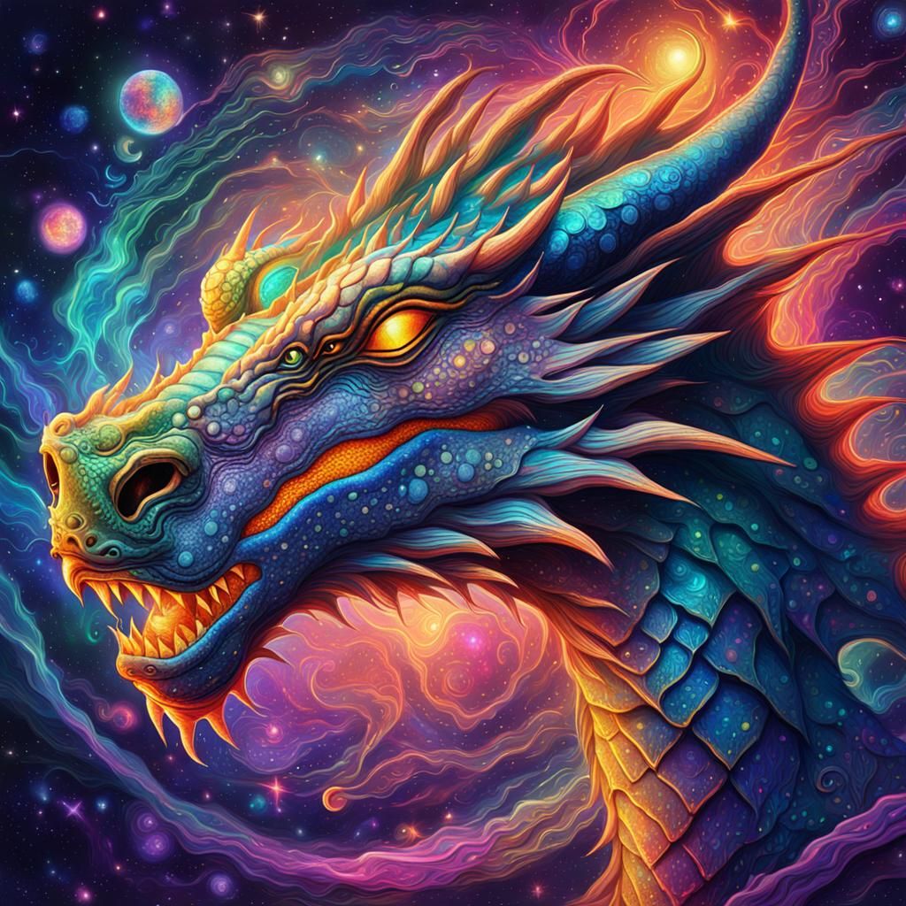 Luminescent Dragon: Holographic Astral Cosmic Illustration