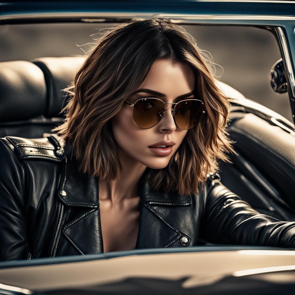 Hyperrealistic Portrait with Sunglasses and Leather Jacket