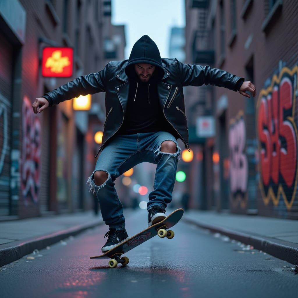 Devil Kickflip in Urban Alleyway