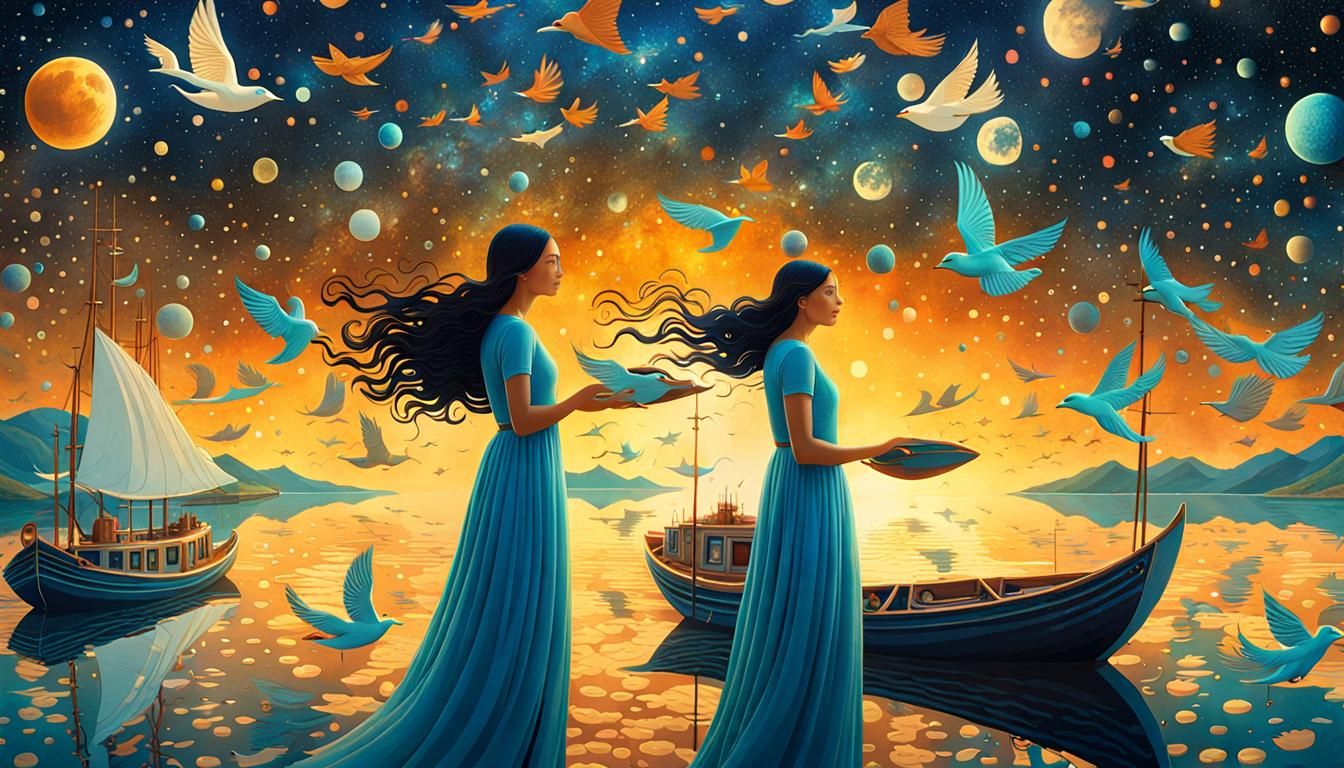 Woman Holding Cosmos: Surreal Dreamscape in 8K