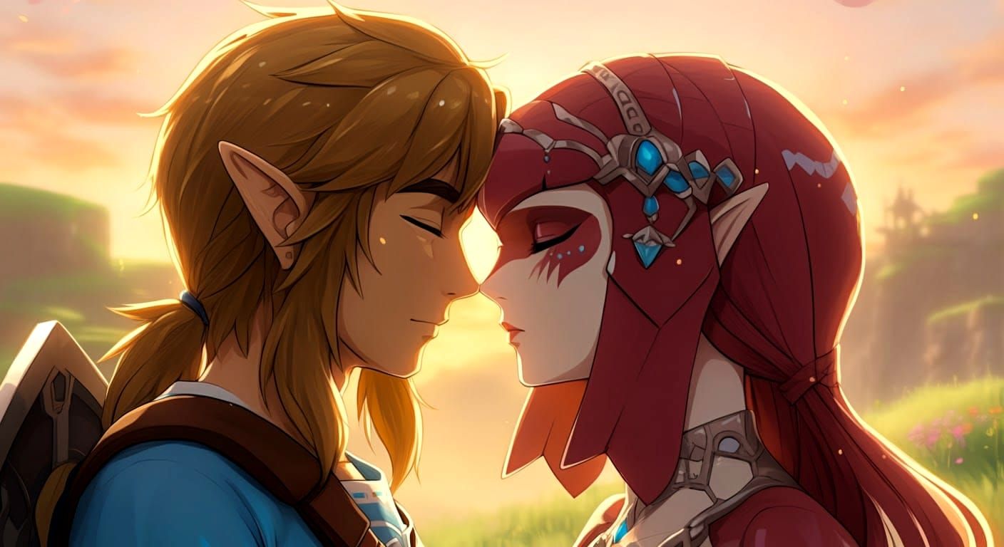 Link and Mipha: Anime-Style Kiss