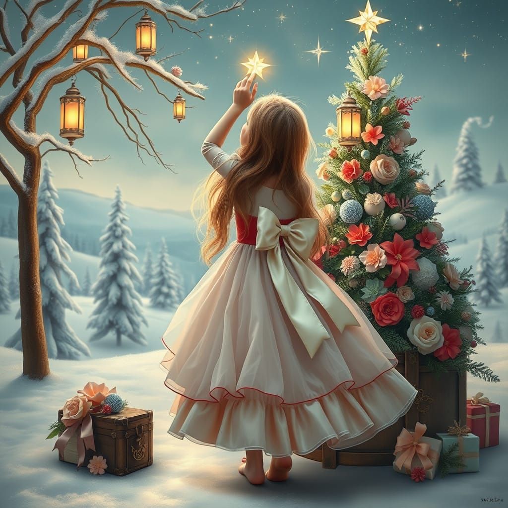 Whimsical Christmas Scene in Pastel Oil Style