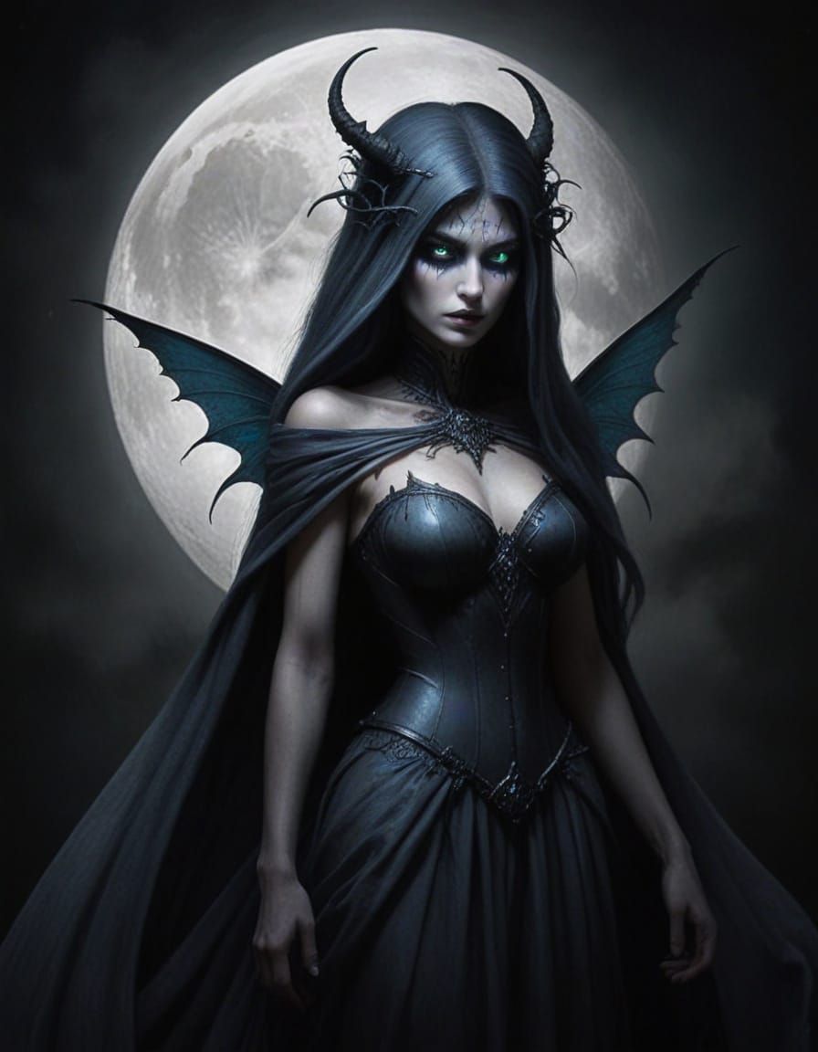 Gloomy Moonlit Fairy in Eerie Atmosphere