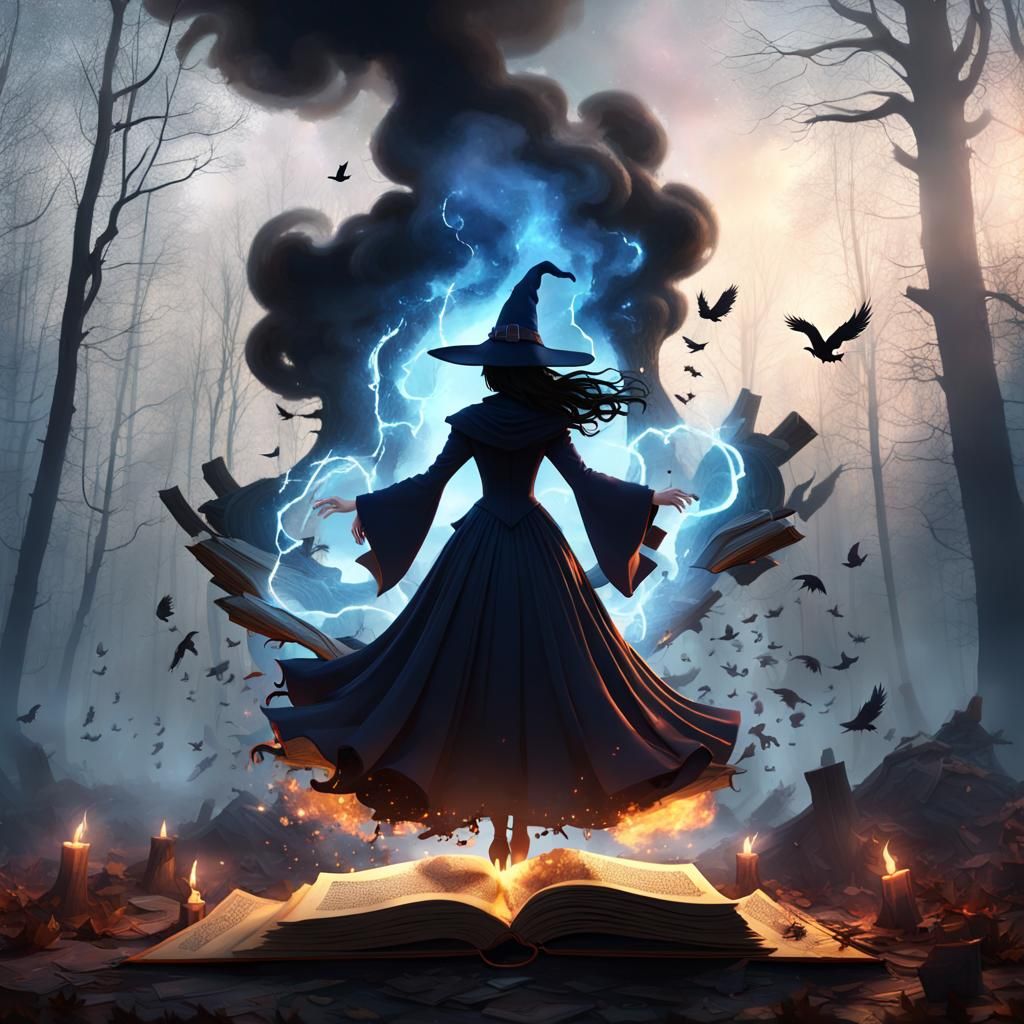 Dramatic Witch Silhouette Emerges from Pop-Up Book