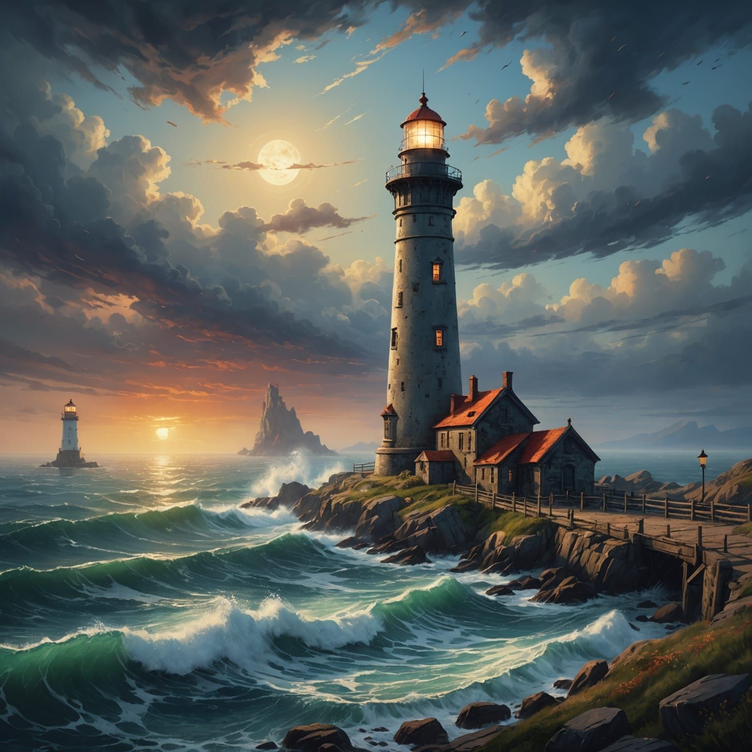 Beautiful Oil Painting Lighthouse in Detailed Matte Style