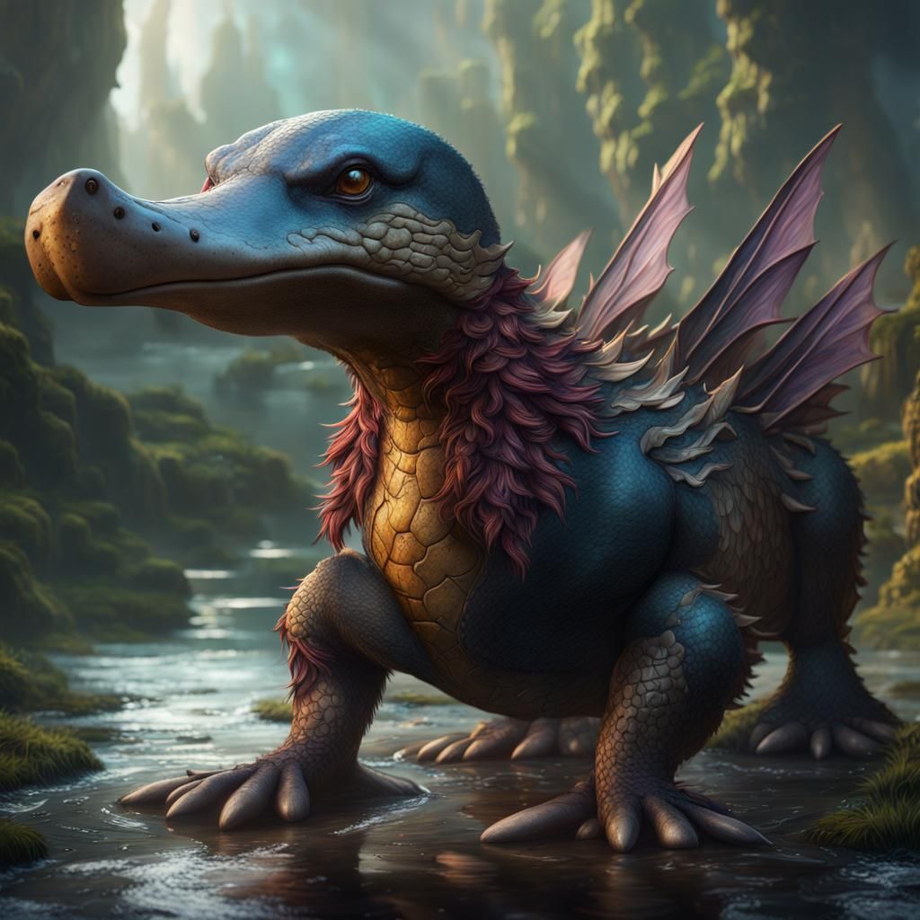 Fantastical Platypus Dragon in Detailed Matte Painting