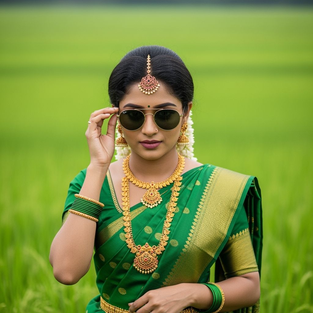 South Indian Woman in Green Saree Portrait