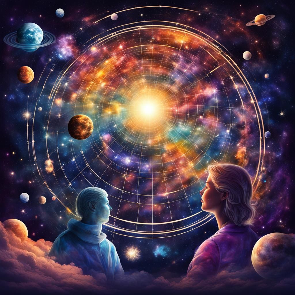 Celestial Nebula with Astral Figures in Space