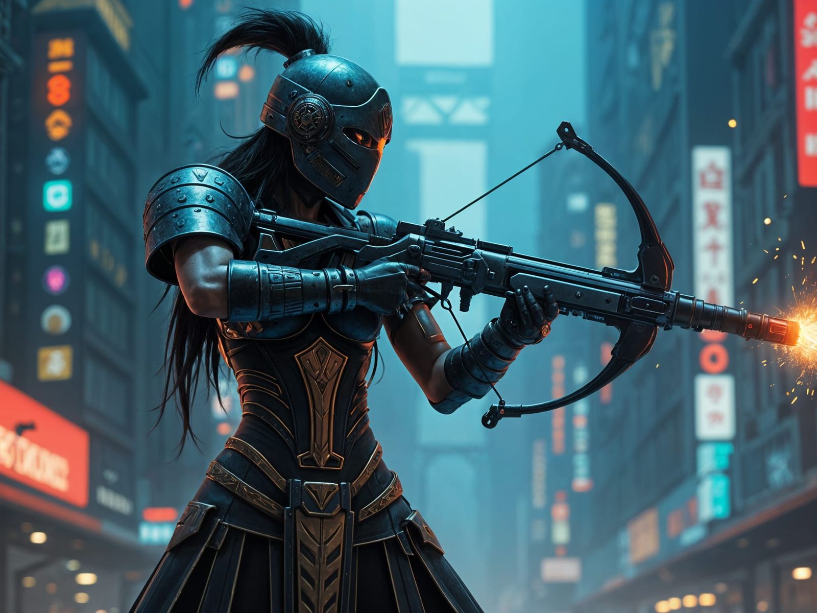 Cyberpunk Warrior Ready in Neon City