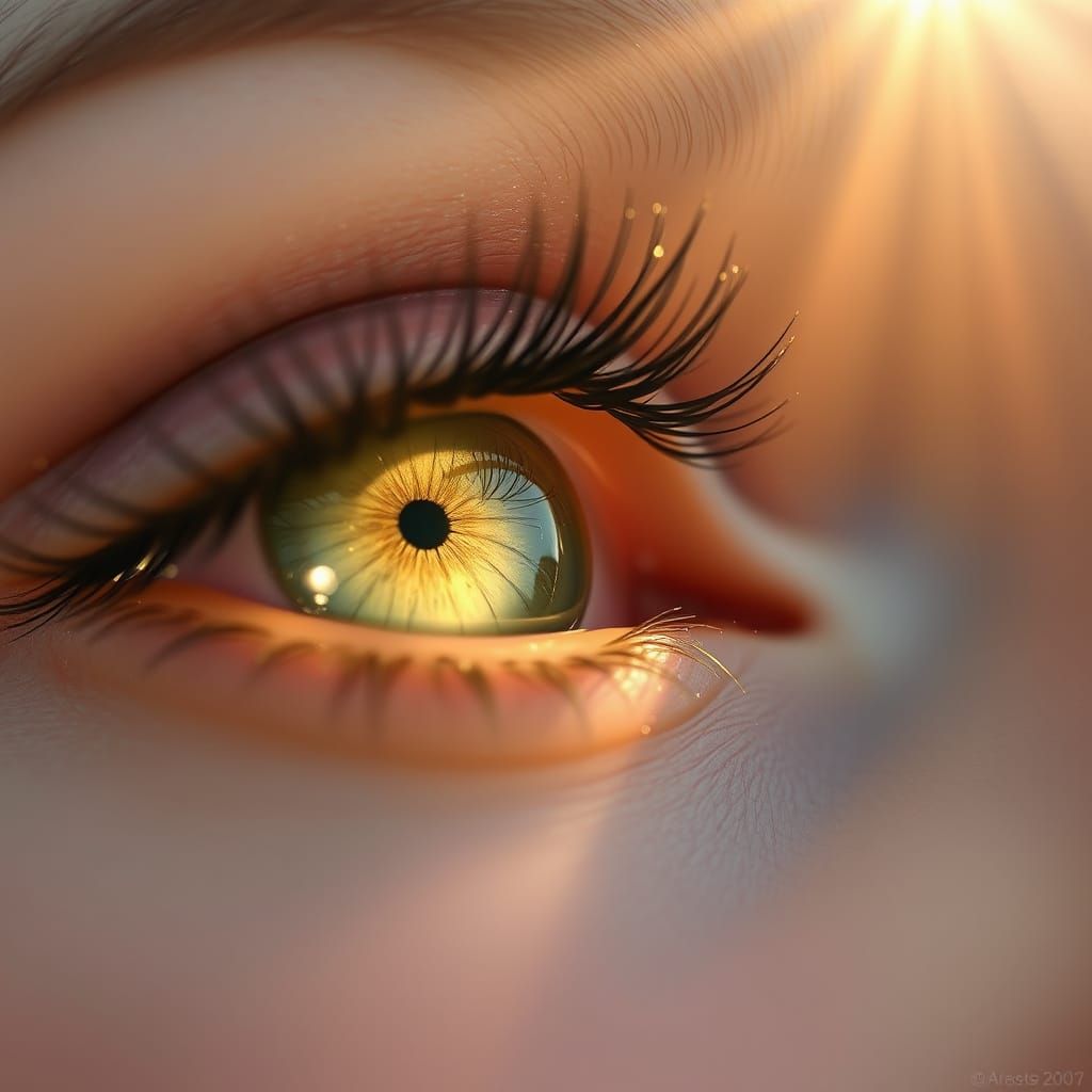 Dreamy Close-Up of Sage Green Eyes in Ethereal Light