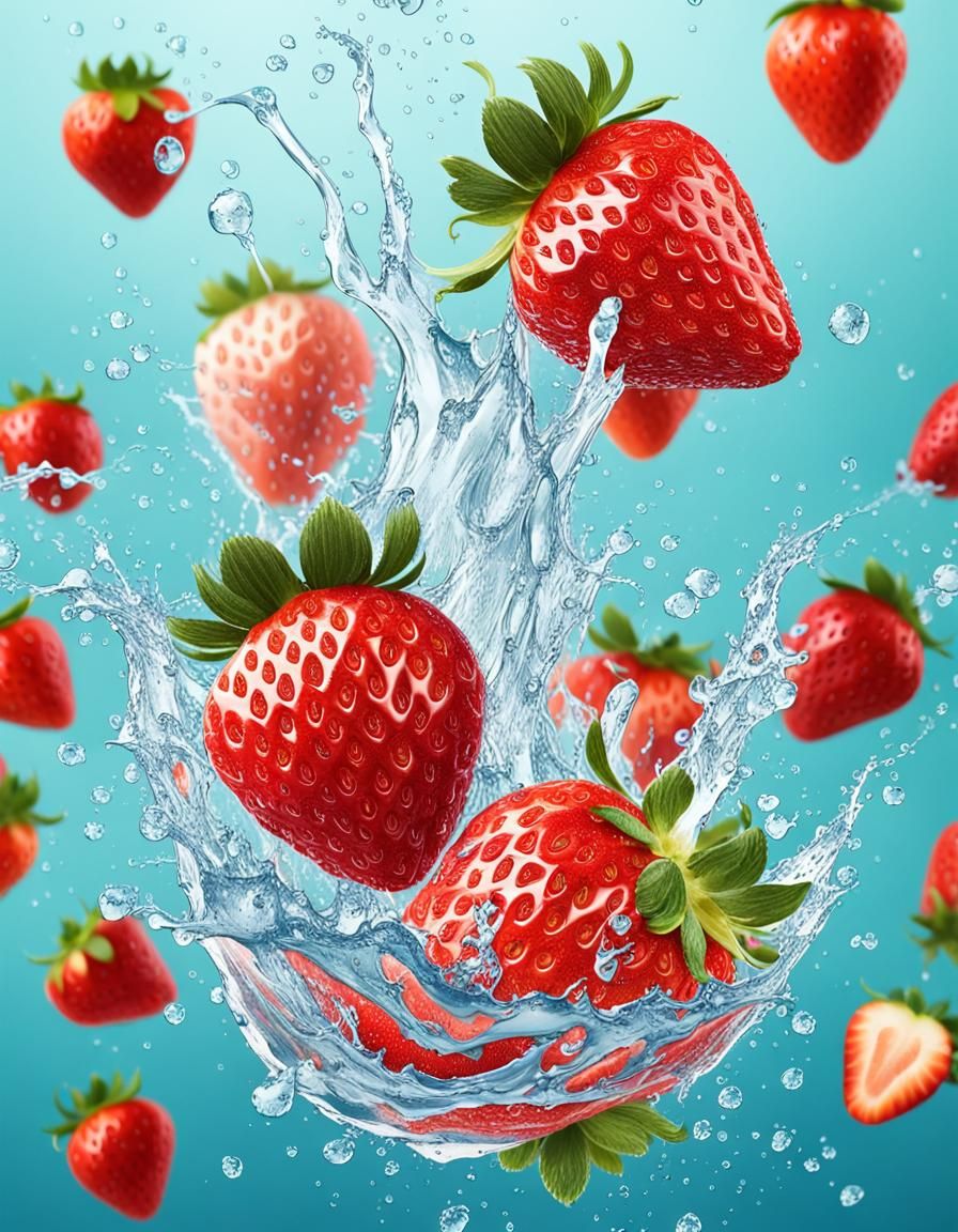 Strawberry Poster Illustration with Water Splashes