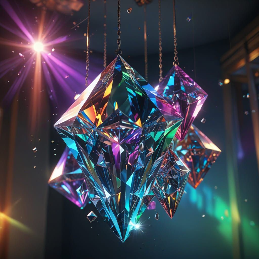 Surreal Prisms Casting Rainbows in 3D Digital Art