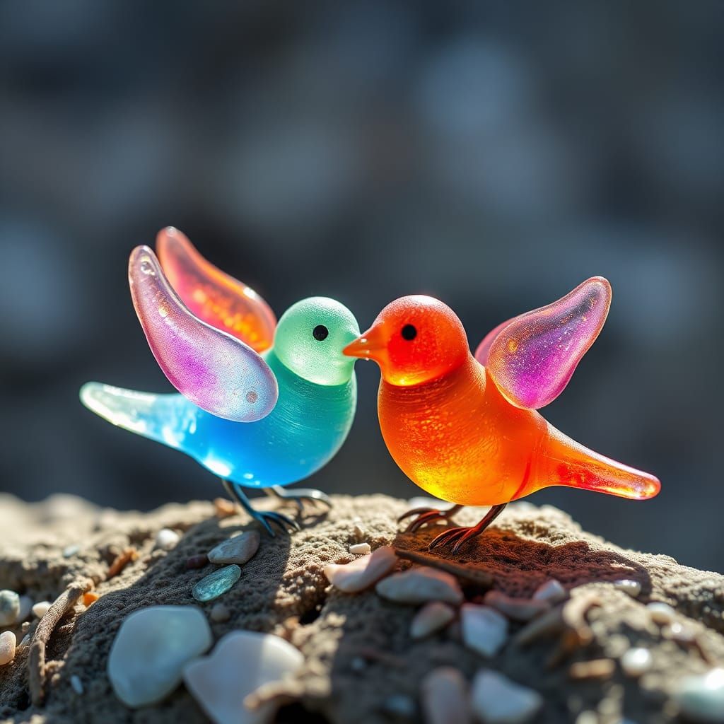 Sea Glass Rainbow Birds Vyatka Toy Sculpture