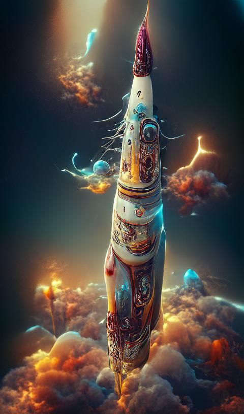 Elaborate Rocket in Space with Astral Design