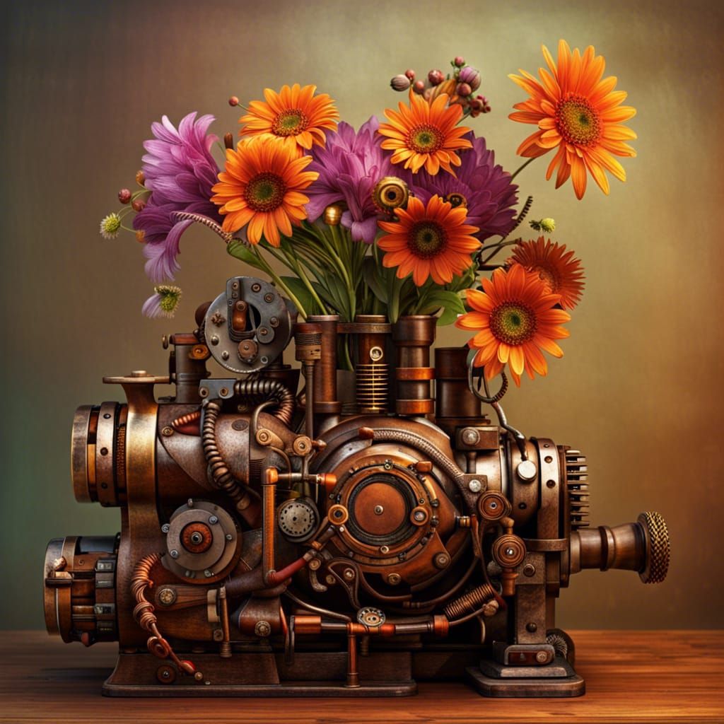 Steampunk Flower Vase Still Life