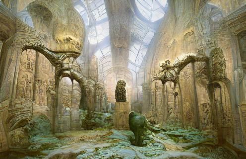 Alien Temple Sculpture in Art Nouveau Rococo Style