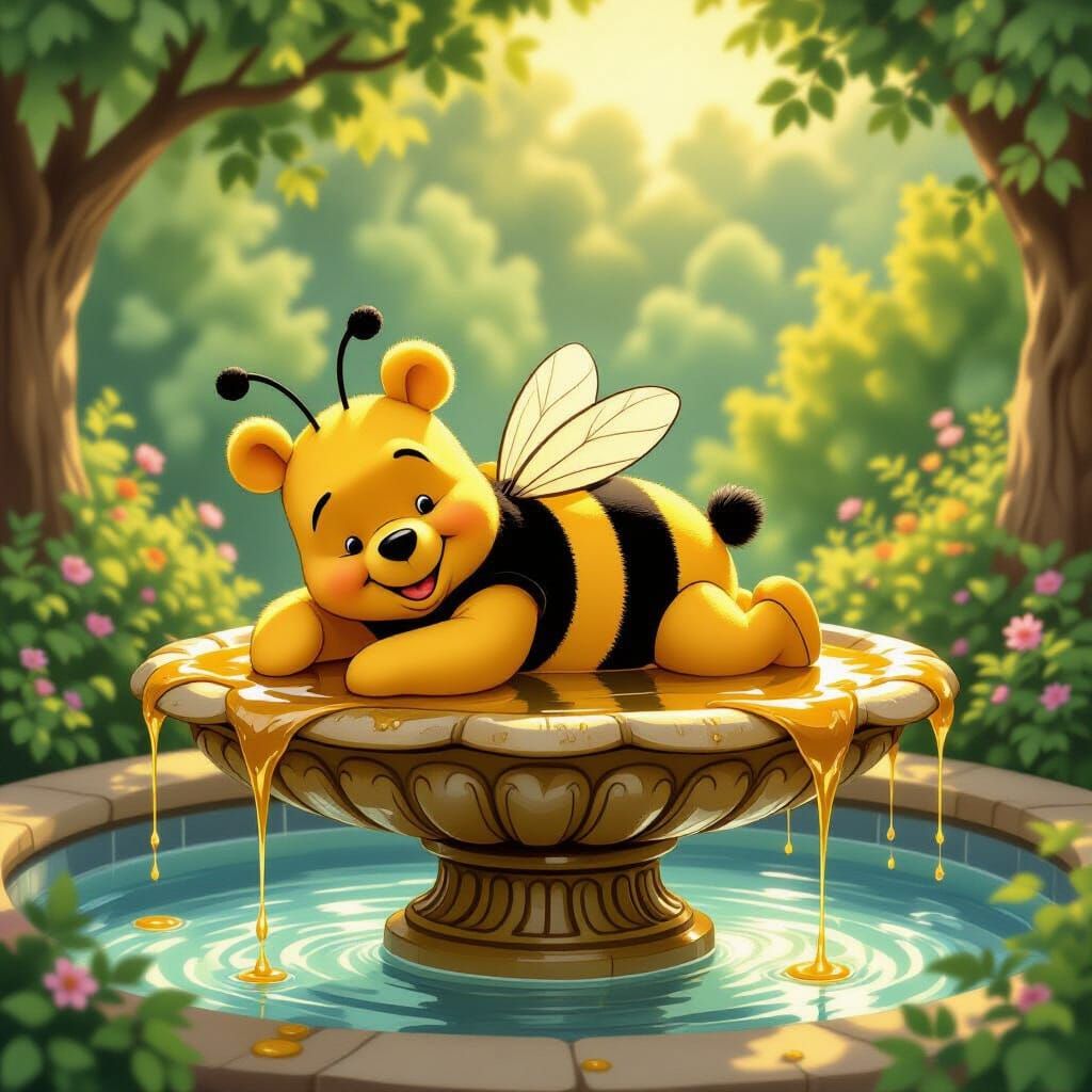 Winnie the Pooh as Bee on Honey Fountain