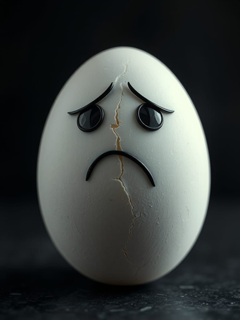 Egg with Worried Expression in High-Contrast Light