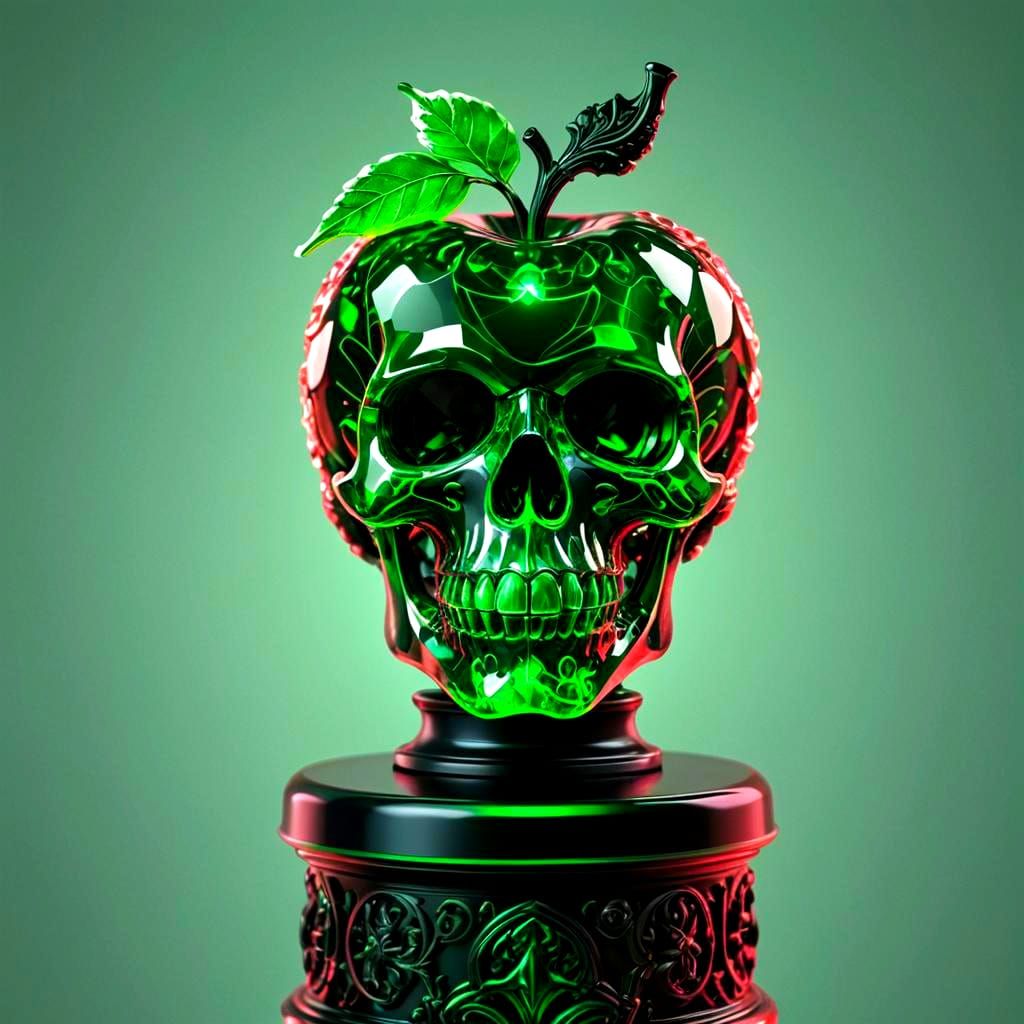 Crystal Apple with Skull Icon on Pedestal