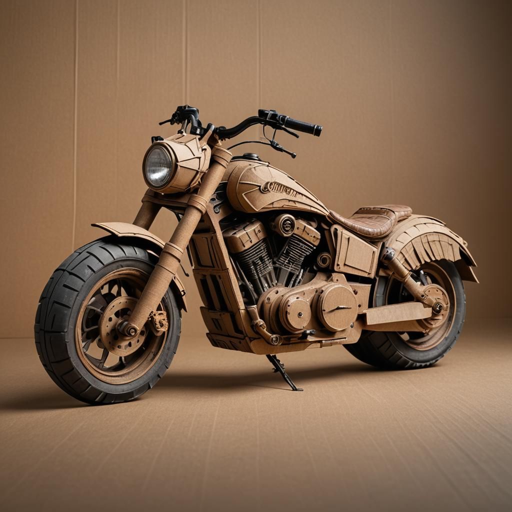 A motorcycle made out of cardboard.