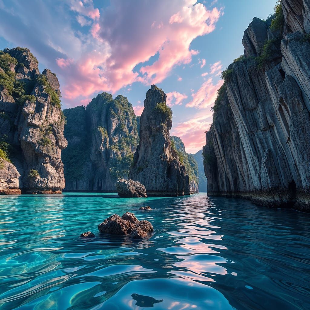 Dreamlike Phang Nga Bay in Psychedelic Surrealism Style