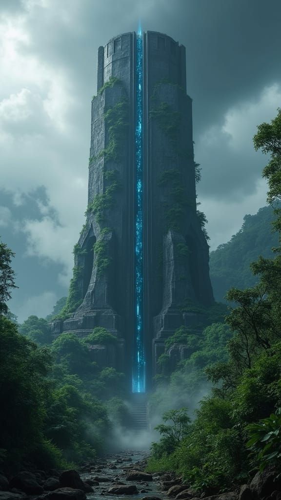 Ancient Alien Tower in Cyberpunk Style