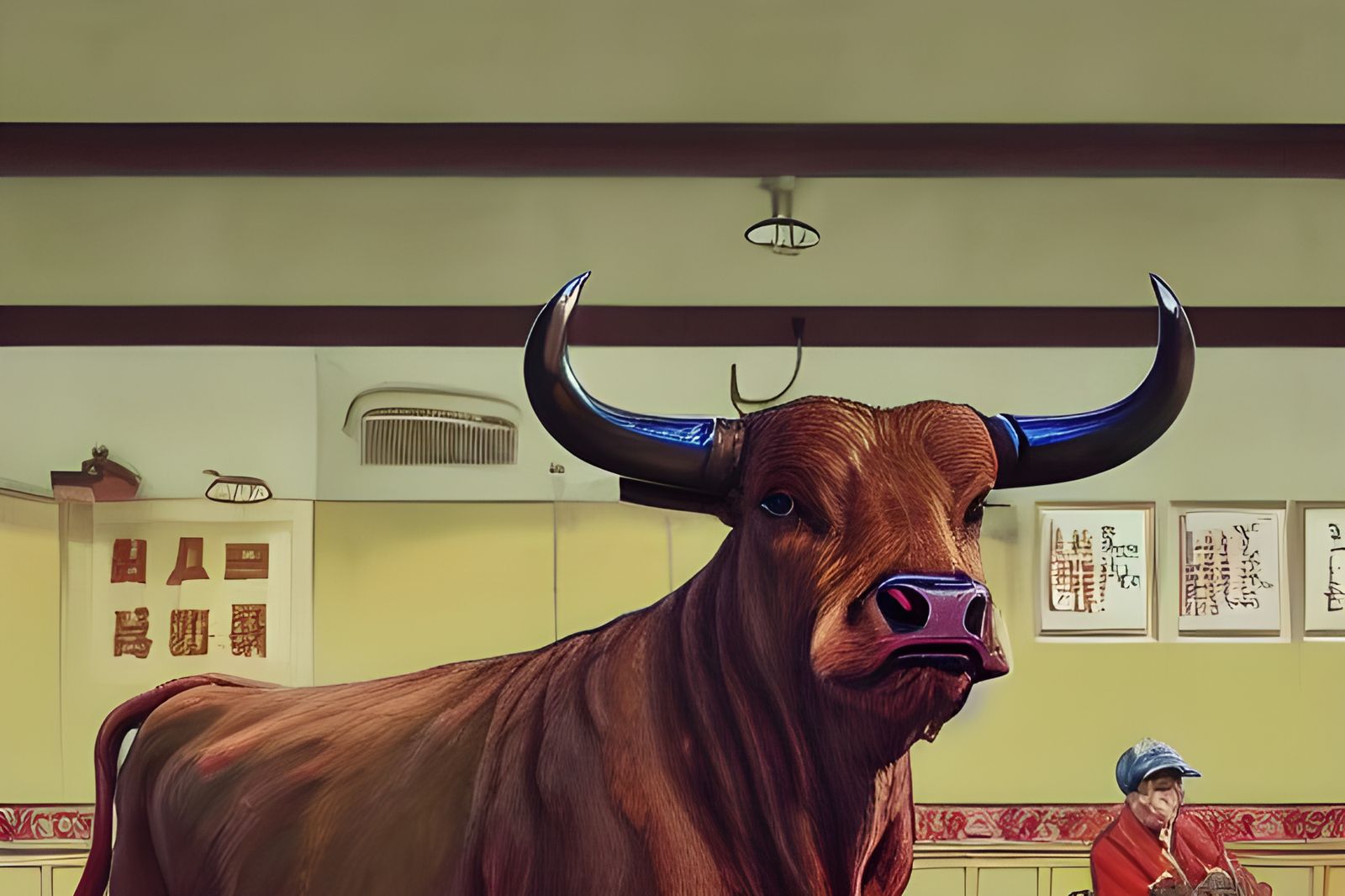 Bull in Chinese Buffet: Hyperdetailed Digital Illustration