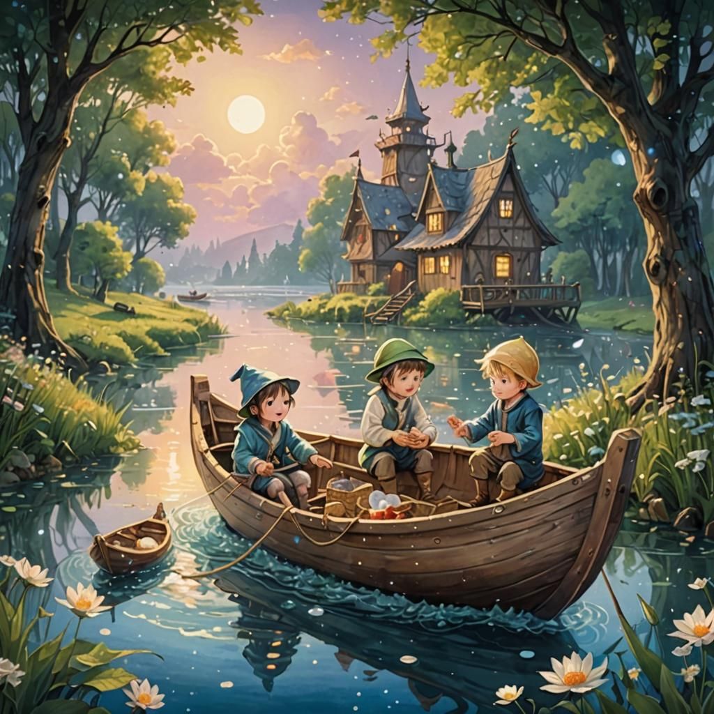 Wynken, Blynken, and Nod Sail the Dewy Sea