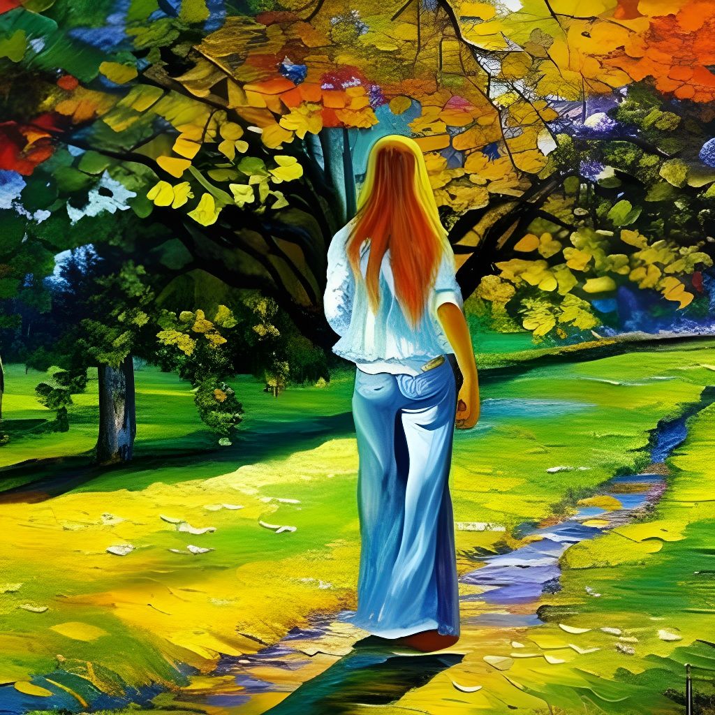 Woman in Park: Oil Painting in Impressionistic Style