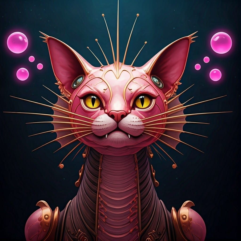 Pink-Chrome Robot Cat-Fish in Steampunk Style