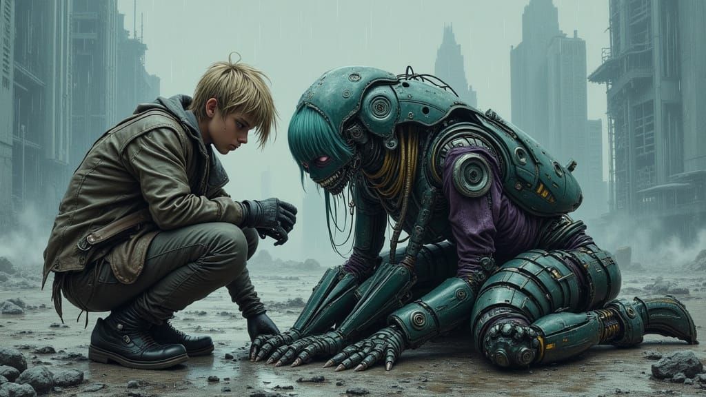 Repairing a Cyborg in a Ruined City