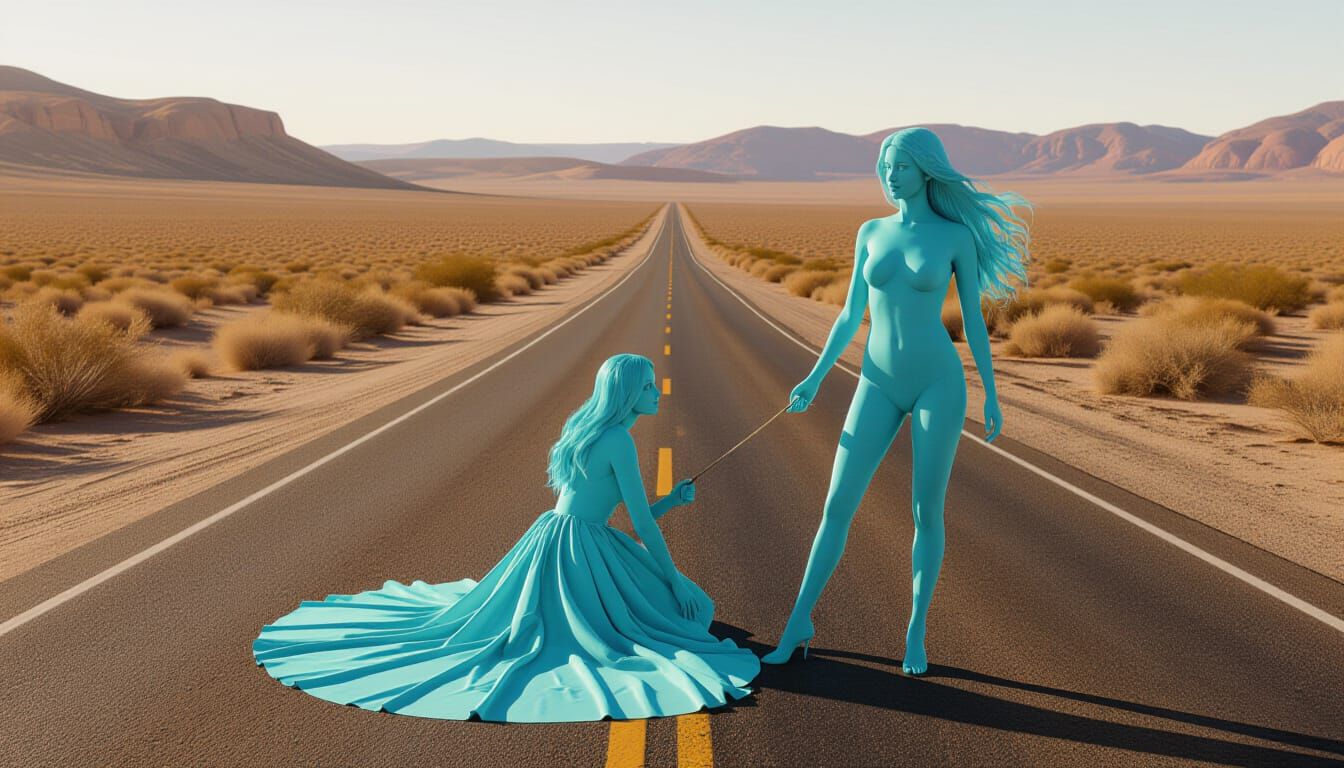 Realistic Render of the Curve Woman Hitchhiking