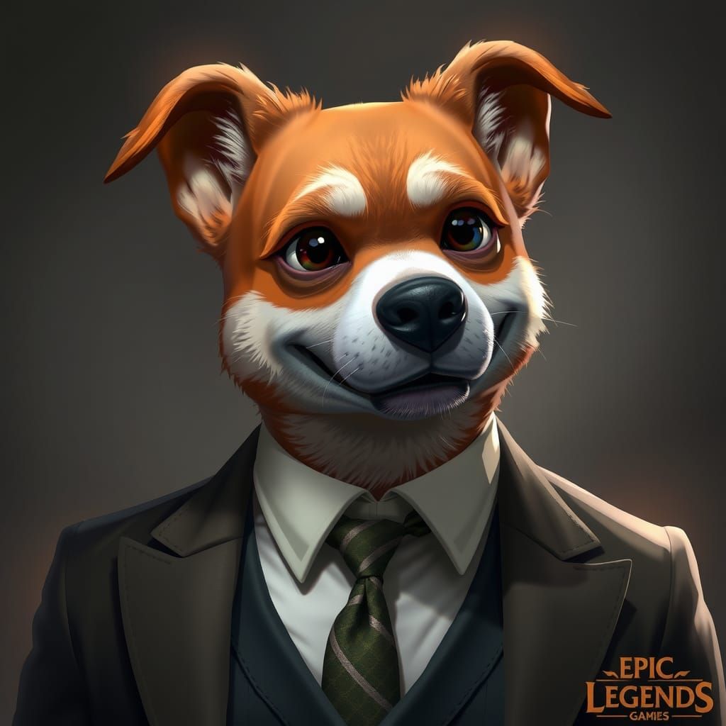 Dog Character Portrait in Suit and Tie