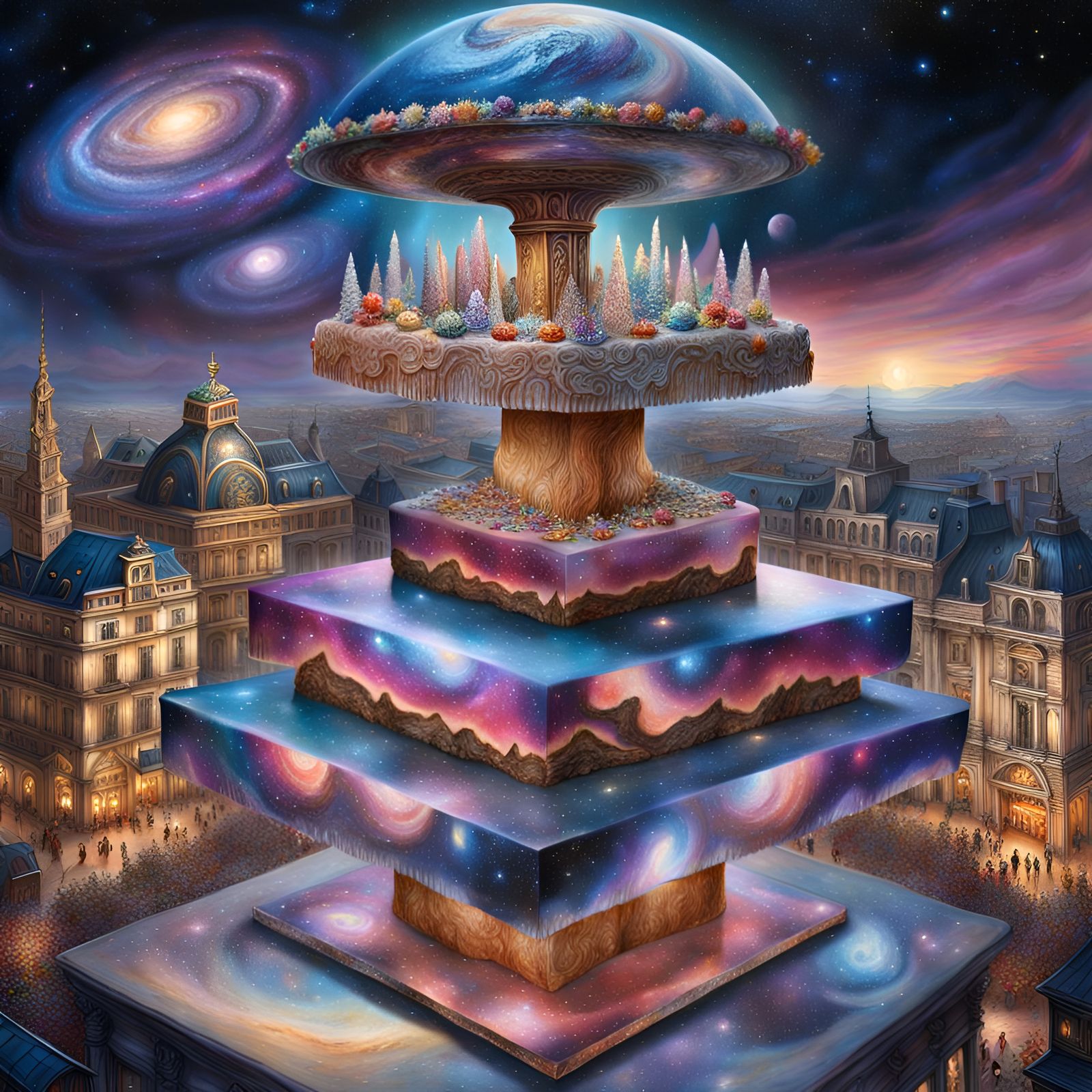 Giant Galaxy Cake Sculpture on Display