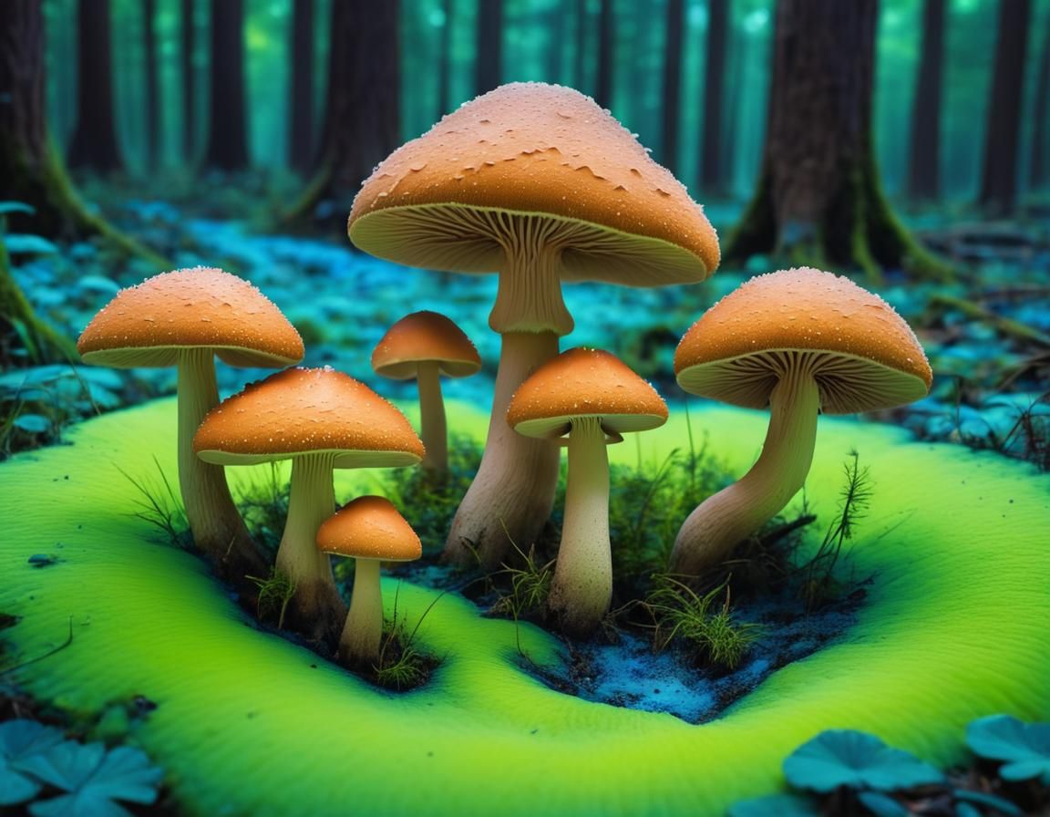 Sponge Mushrooms in Radioactive Fairy Forest: Abstract Art