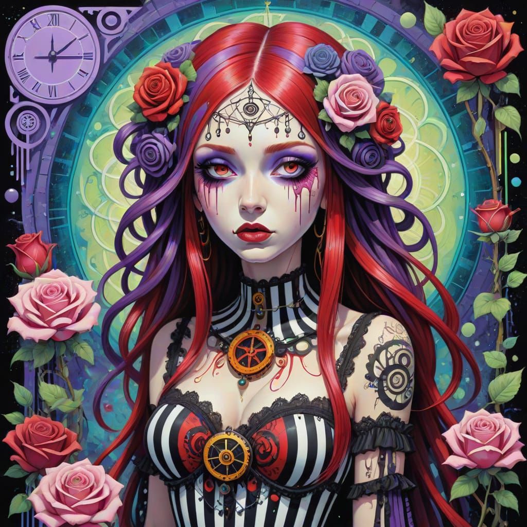 Ethereal Woman in Psychedelic Y2K Whimsigoth Garden