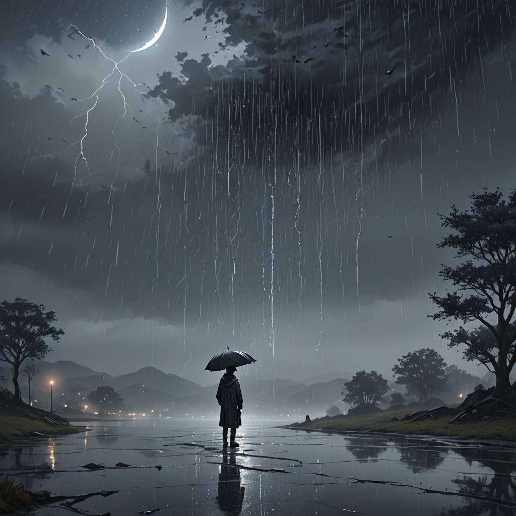 Dark Fantasy Figure in Rain, Matte Painting
