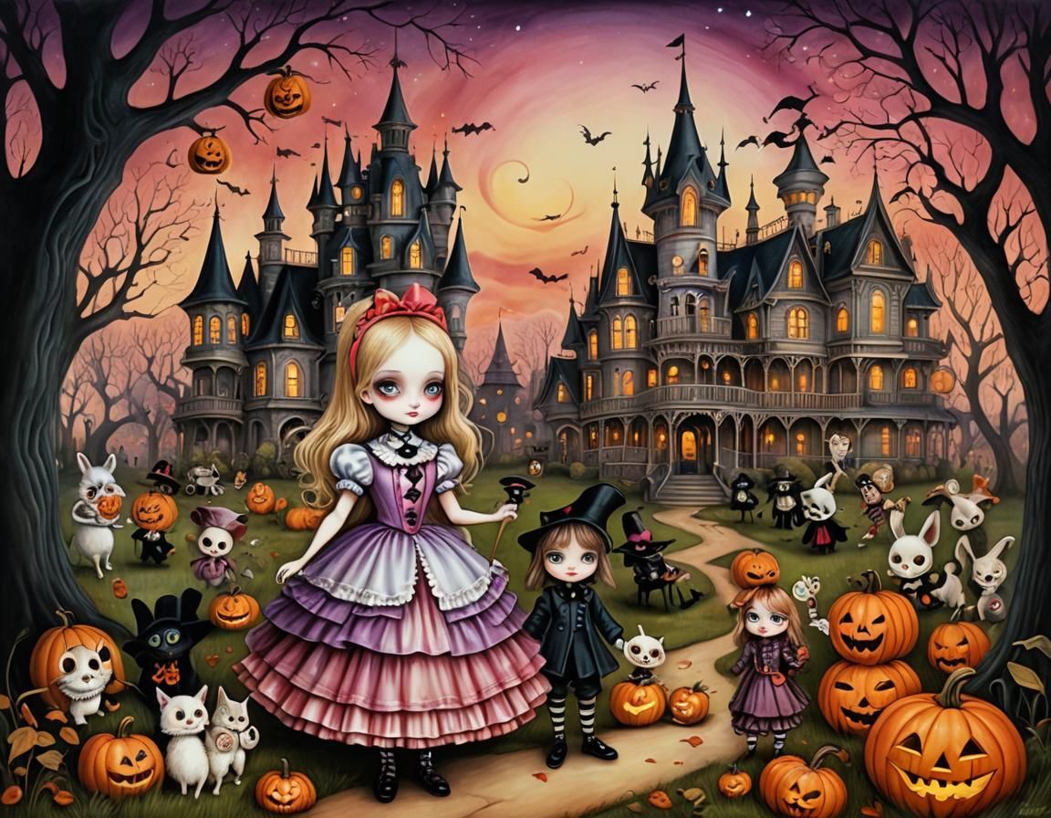 Alice in Halloween Town: Whimsical Illustration