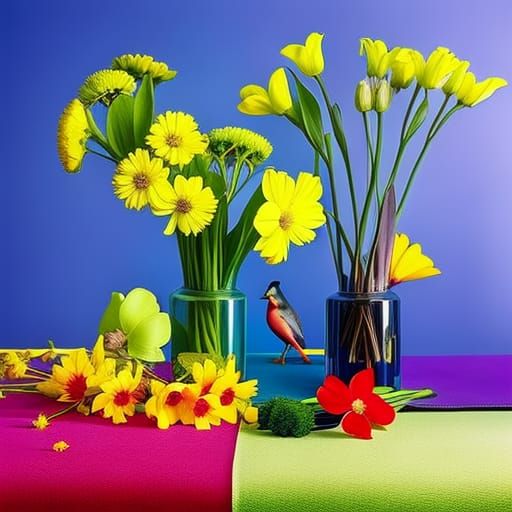 Vibrant Spring Flowers Still Life in Synchromism Style