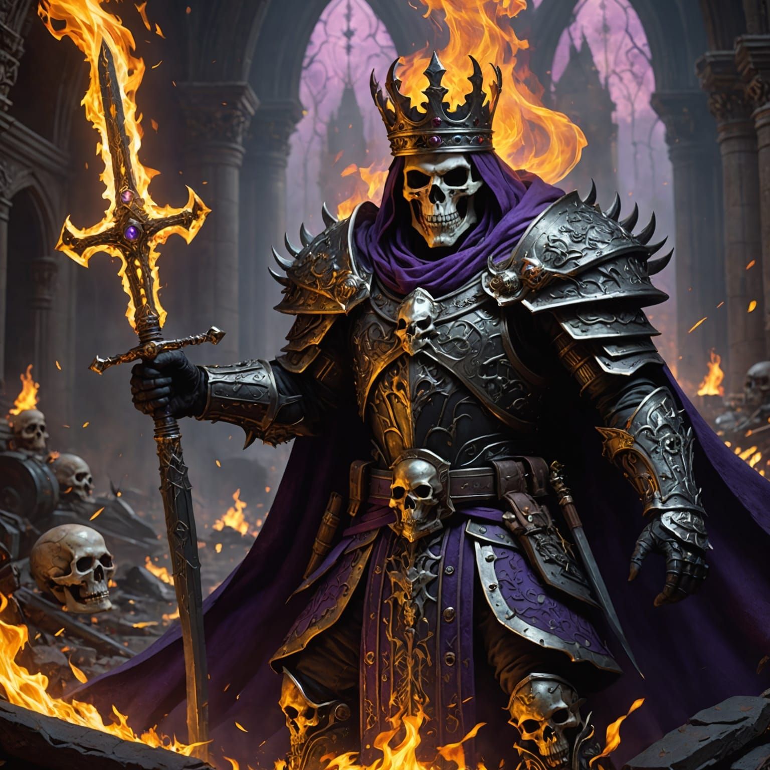Dark Skull King in Flames: Fantasy Concept Art