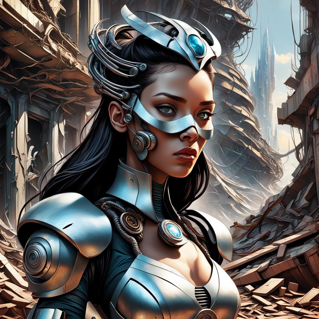 Dystopian Princess Portrait in Futuristic Style