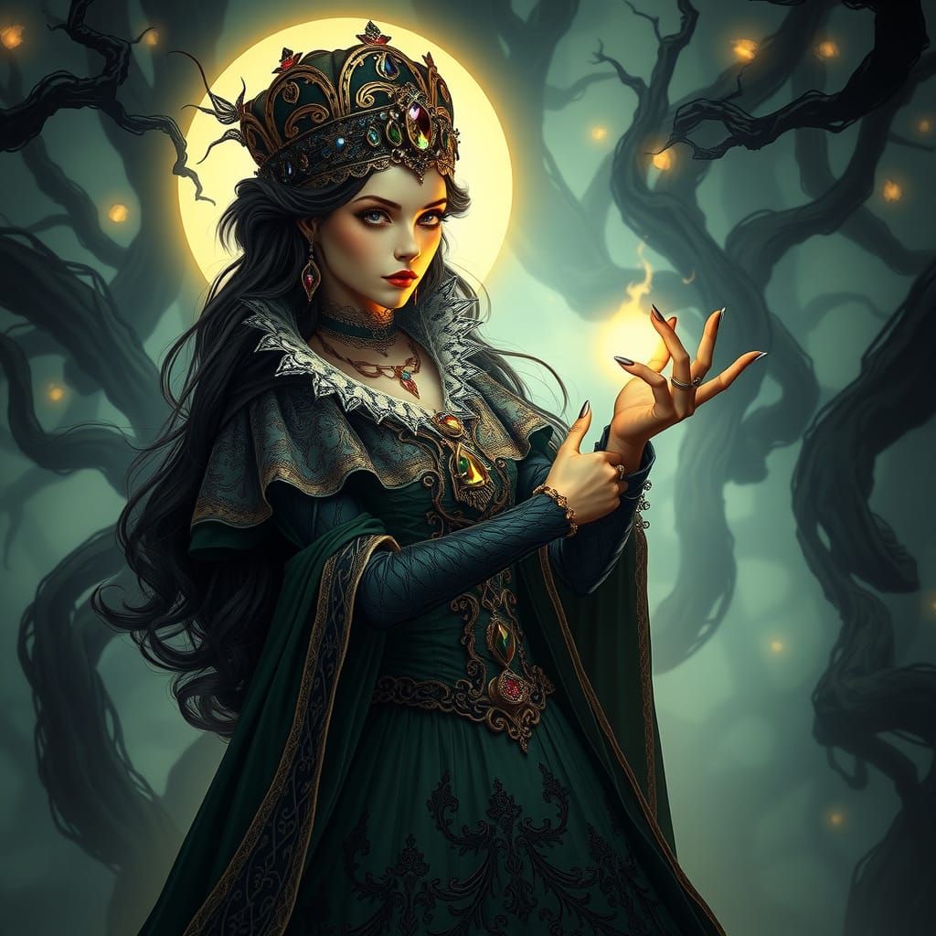 Ethereal Victorian Witch Queen in Mystical Attire